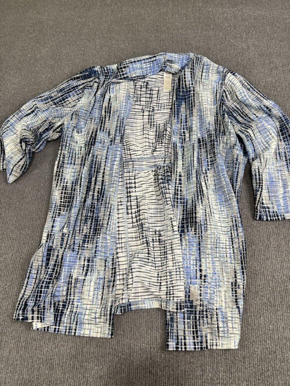 Easywear By Chicos Womens Blue & White Abstract Open Front Cardigan L